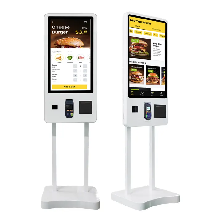 Production of touch screen self service ordering kiosks for chain burger restaurant customers