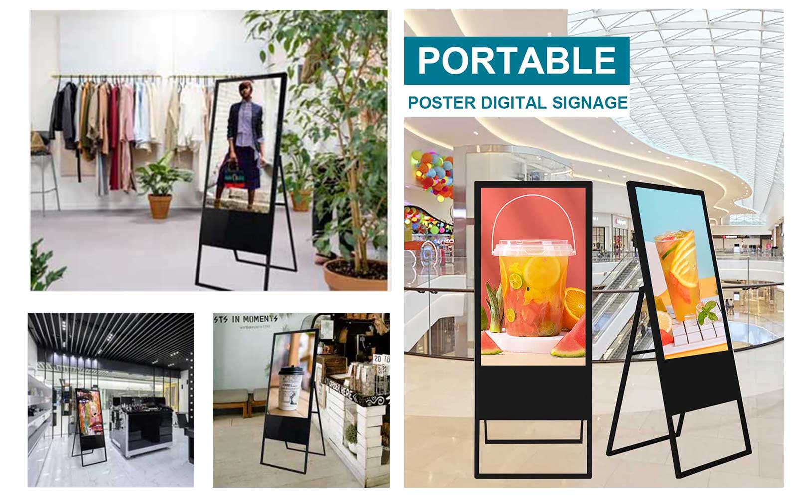 Portable mobile digital signage poster LCD advertising display