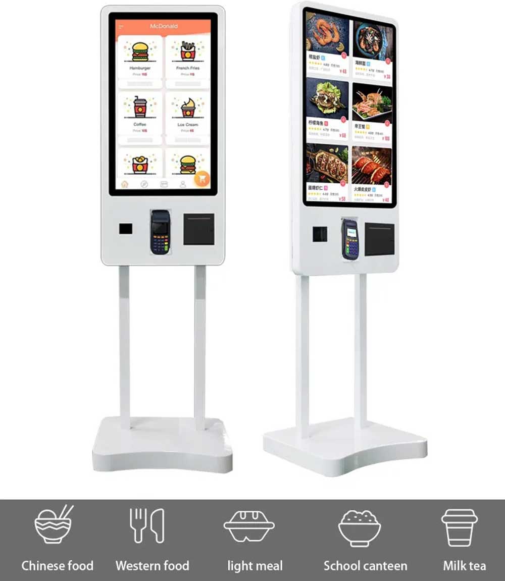 Restaurant touch screen self-service ordering kiosk