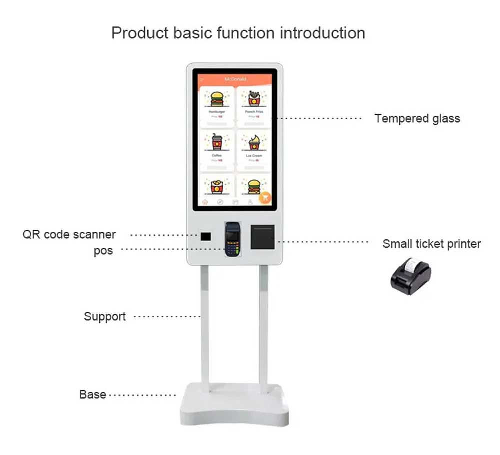 Restaurant touch screen self-service ordering kiosk