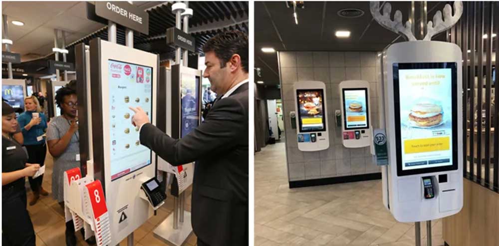 Restaurant touch screen self-service ordering kiosk