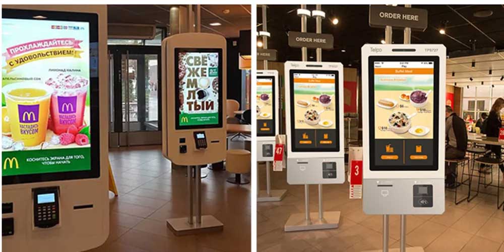 Restaurant touch screen self-service ordering kiosk