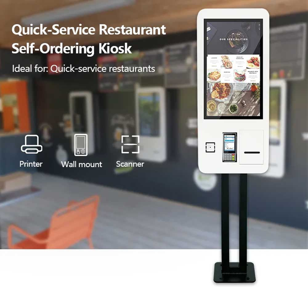 Restaurant touch screen self-service ordering kiosk